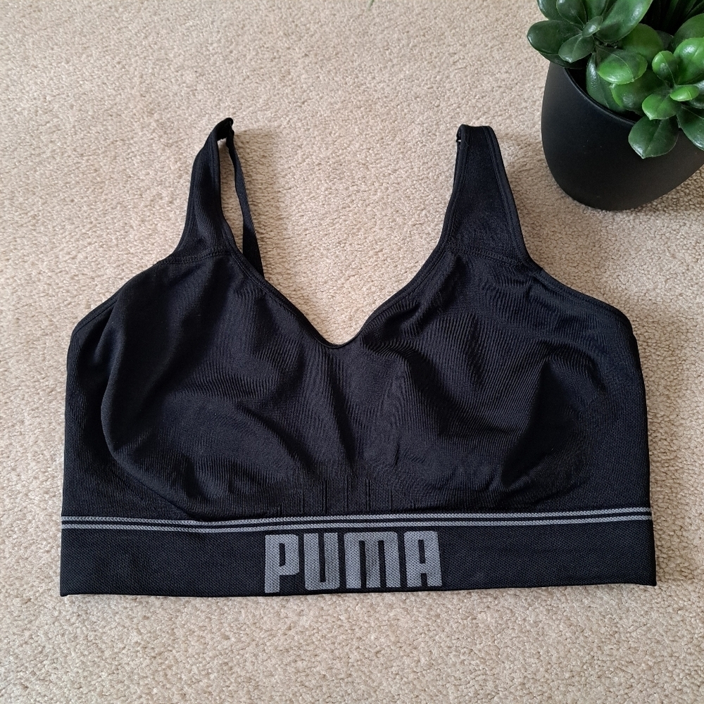 Puma Sports Bra Women's XL Black Activewear Bra Medium Support Workout
